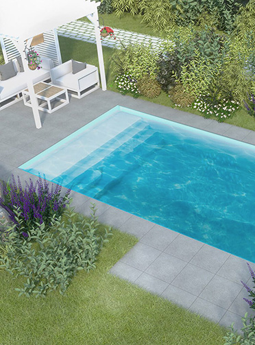 piscine de 8mx4m avec un volet piscine intégré- fabrication france- pisciniste saintes et Charente Maritime